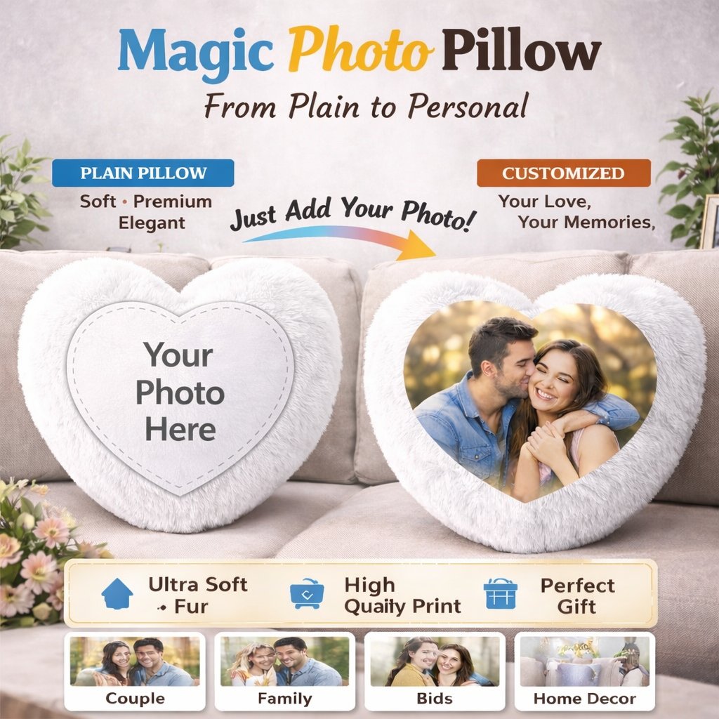 Customized Heart Shape Photo Pillow (White)
