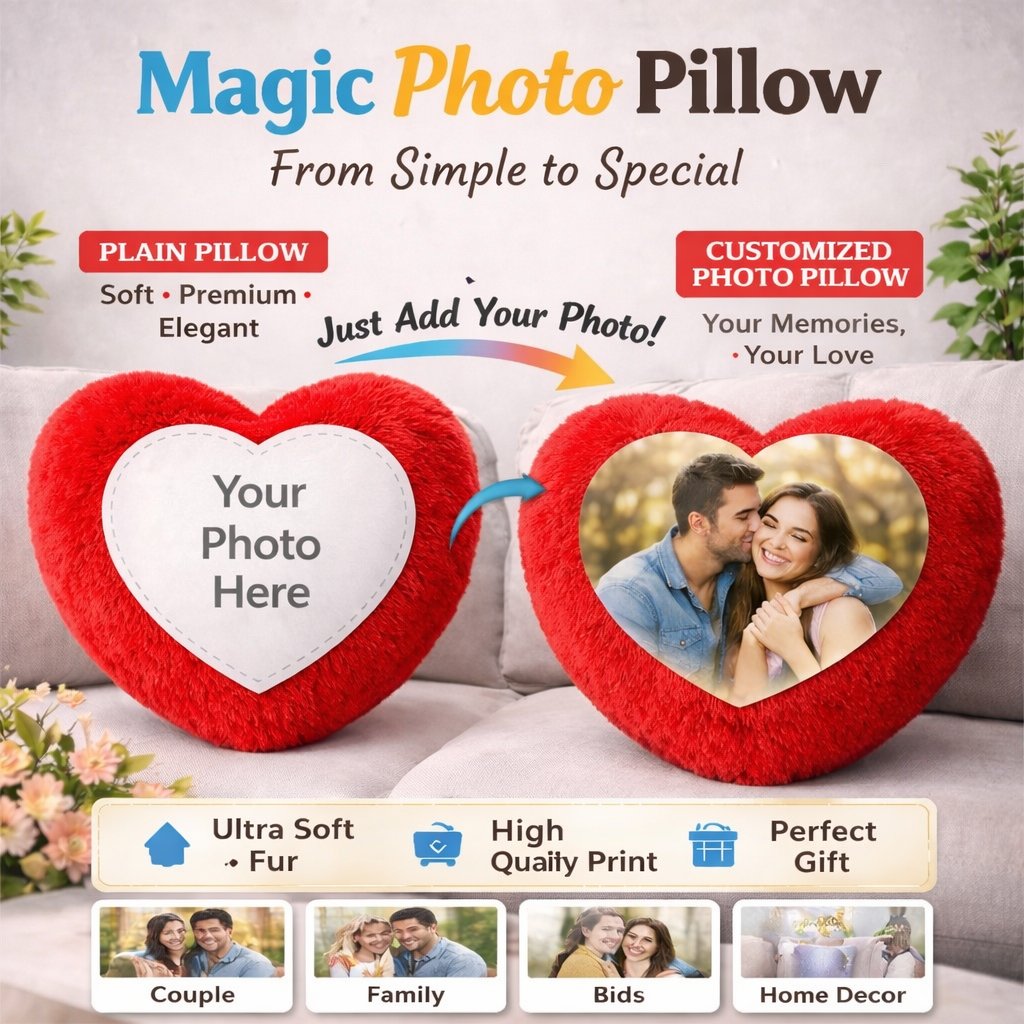 Customized Heart Shape Photo Pillow (Red)
